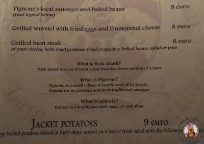 Carta del restaurante La Taverna del Metallo